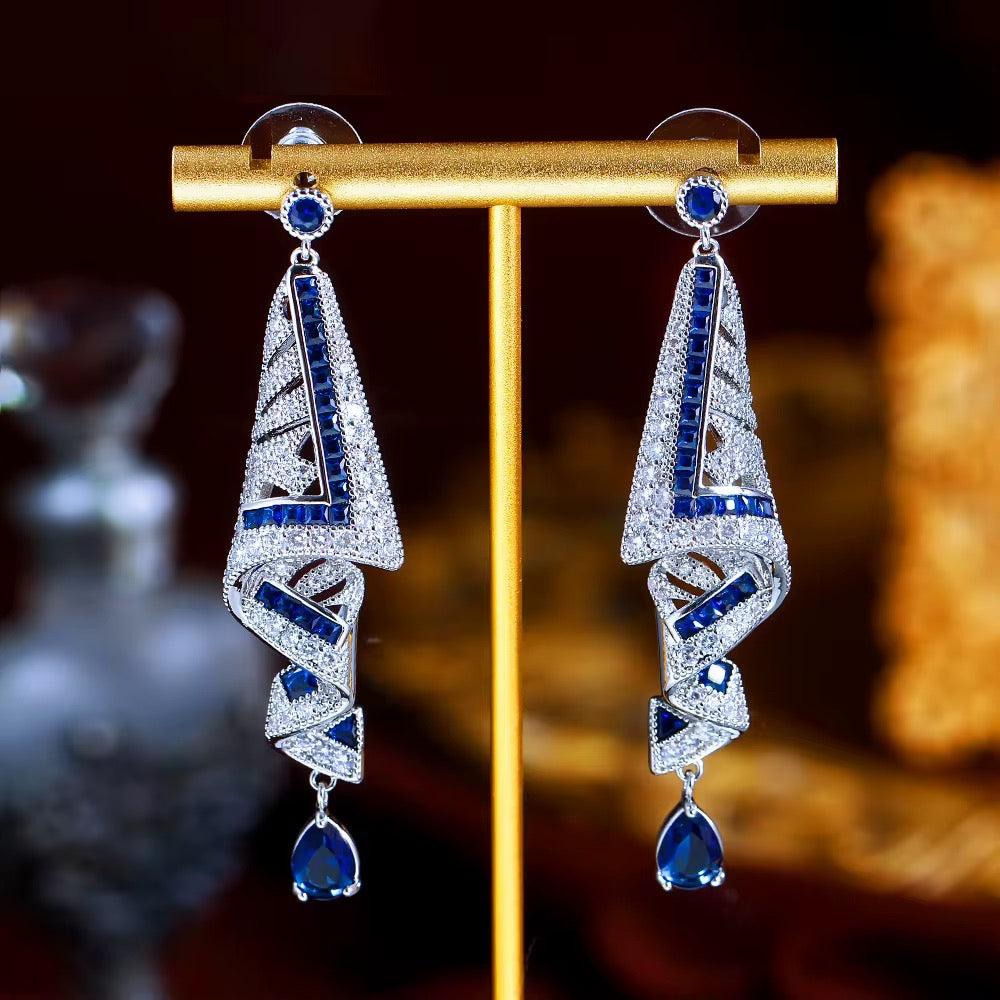 Art Deco Sapphire Spiral Drop Earrings