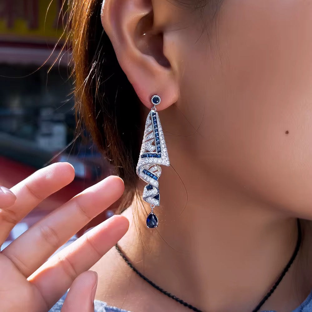 Art Deco Sapphire Spiral Drop Earrings