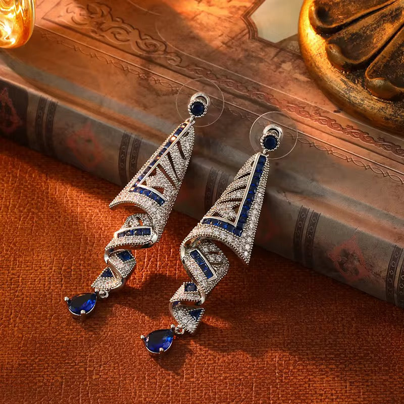 Art Deco Sapphire Spiral Drop Earrings