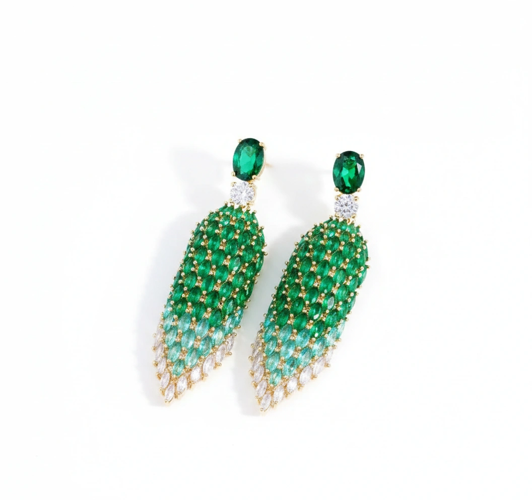 Emerald Ombré Cascade Chandelier Earrings
