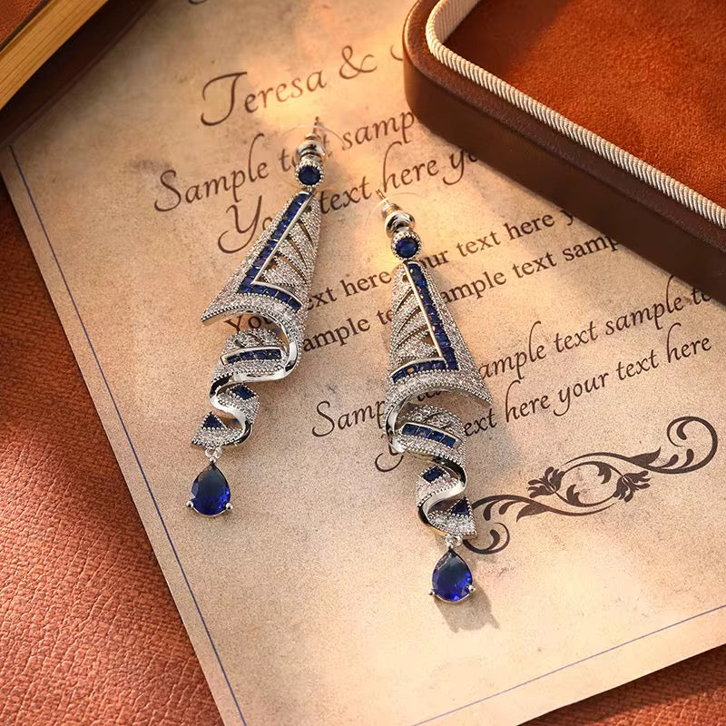 Art Deco Sapphire Spiral Drop Earrings