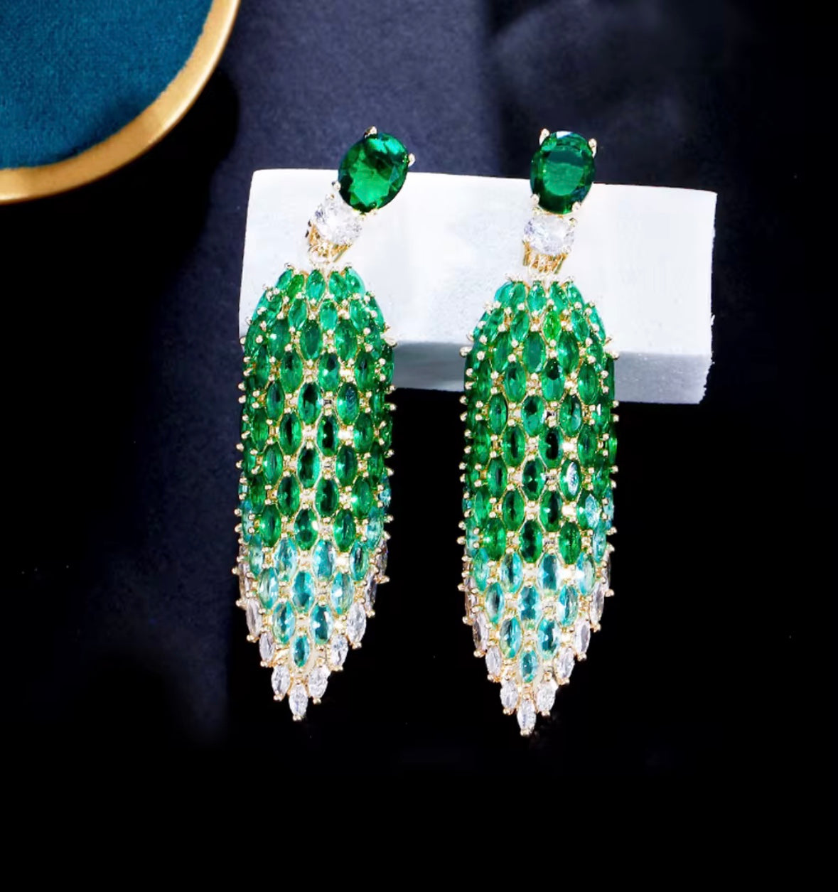 Emerald Ombré Cascade Chandelier Earrings