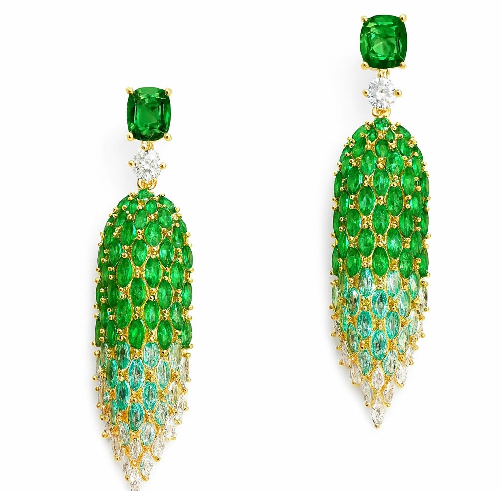 Emerald Ombré Cascade Chandelier Earrings