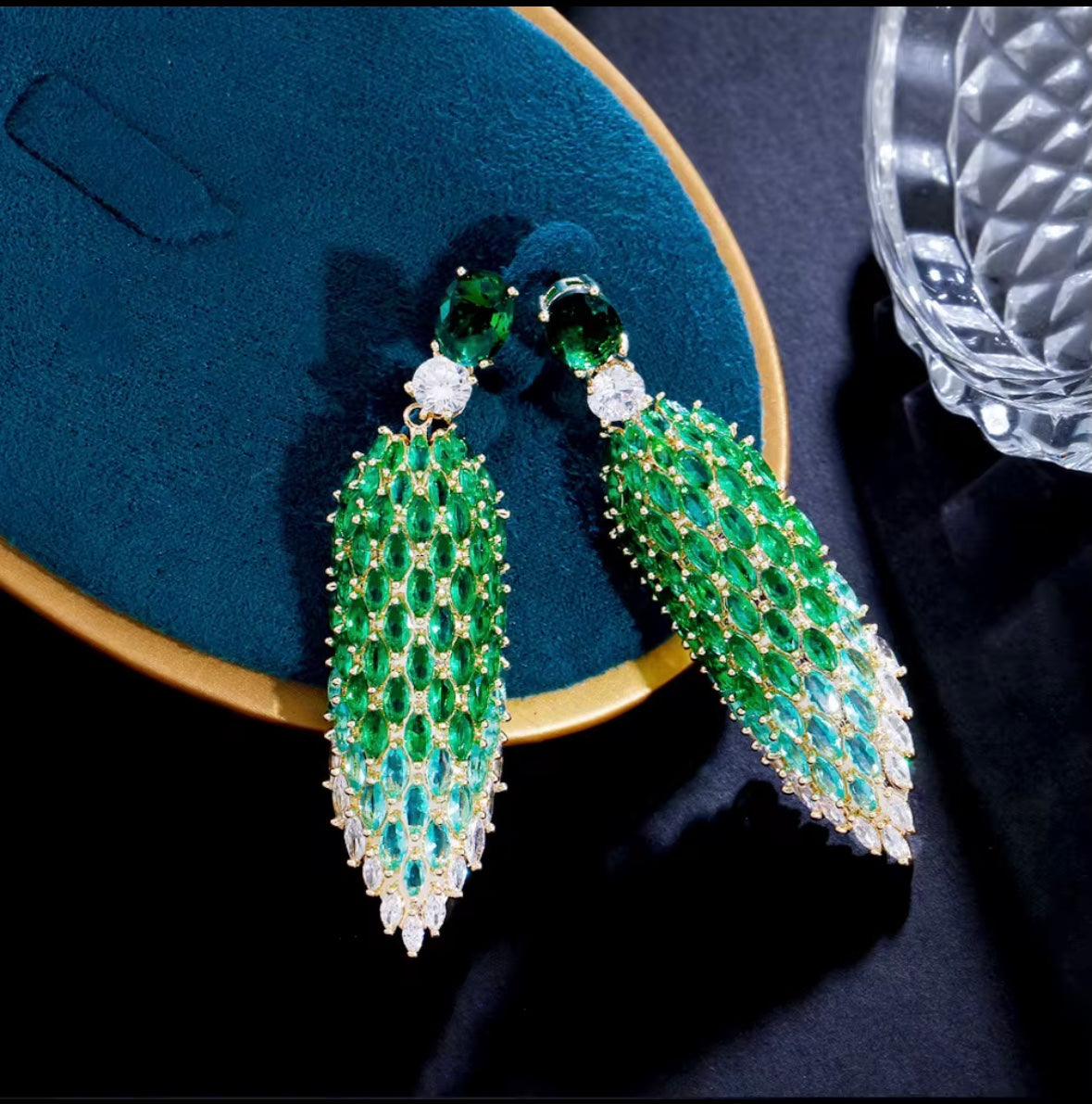 Emerald Ombré Cascade Chandelier Earrings