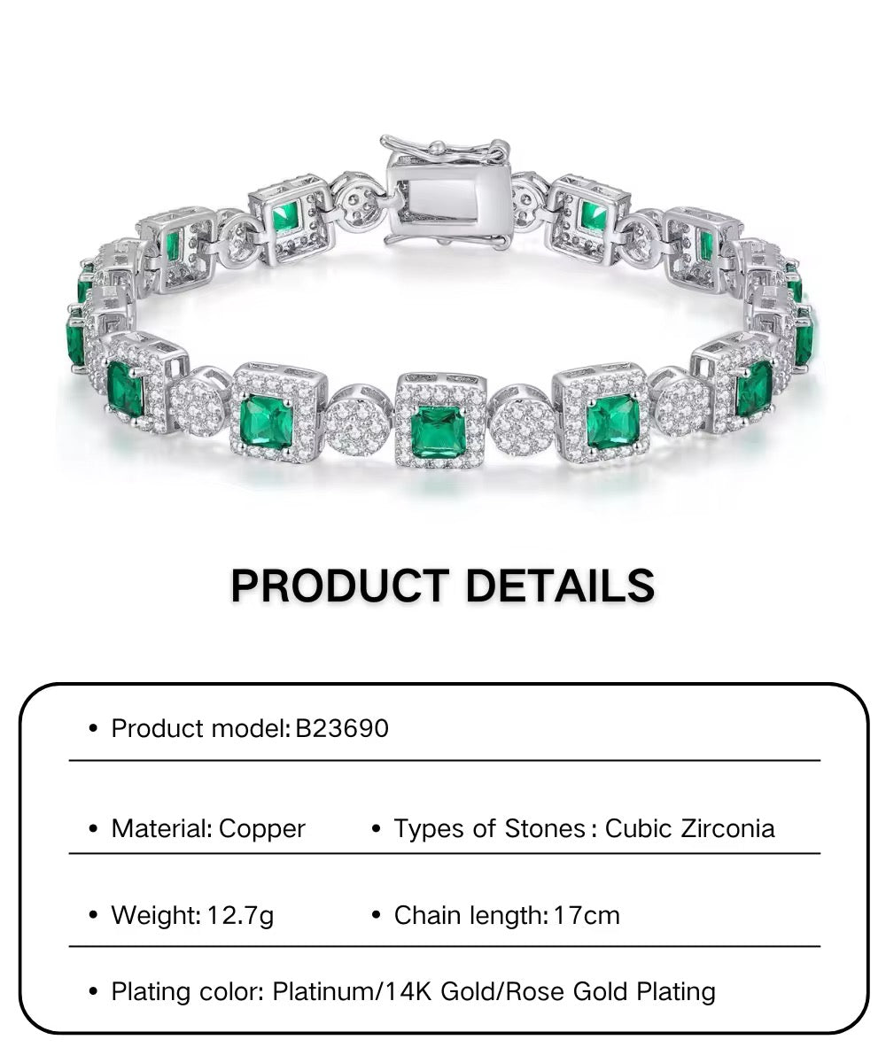 Emerald & Cubic Zirconia Tennis Bracelet - Platinum Plated