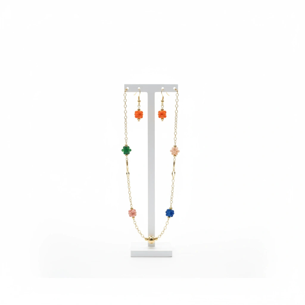 Colorful Clover Necklace & Earring Set