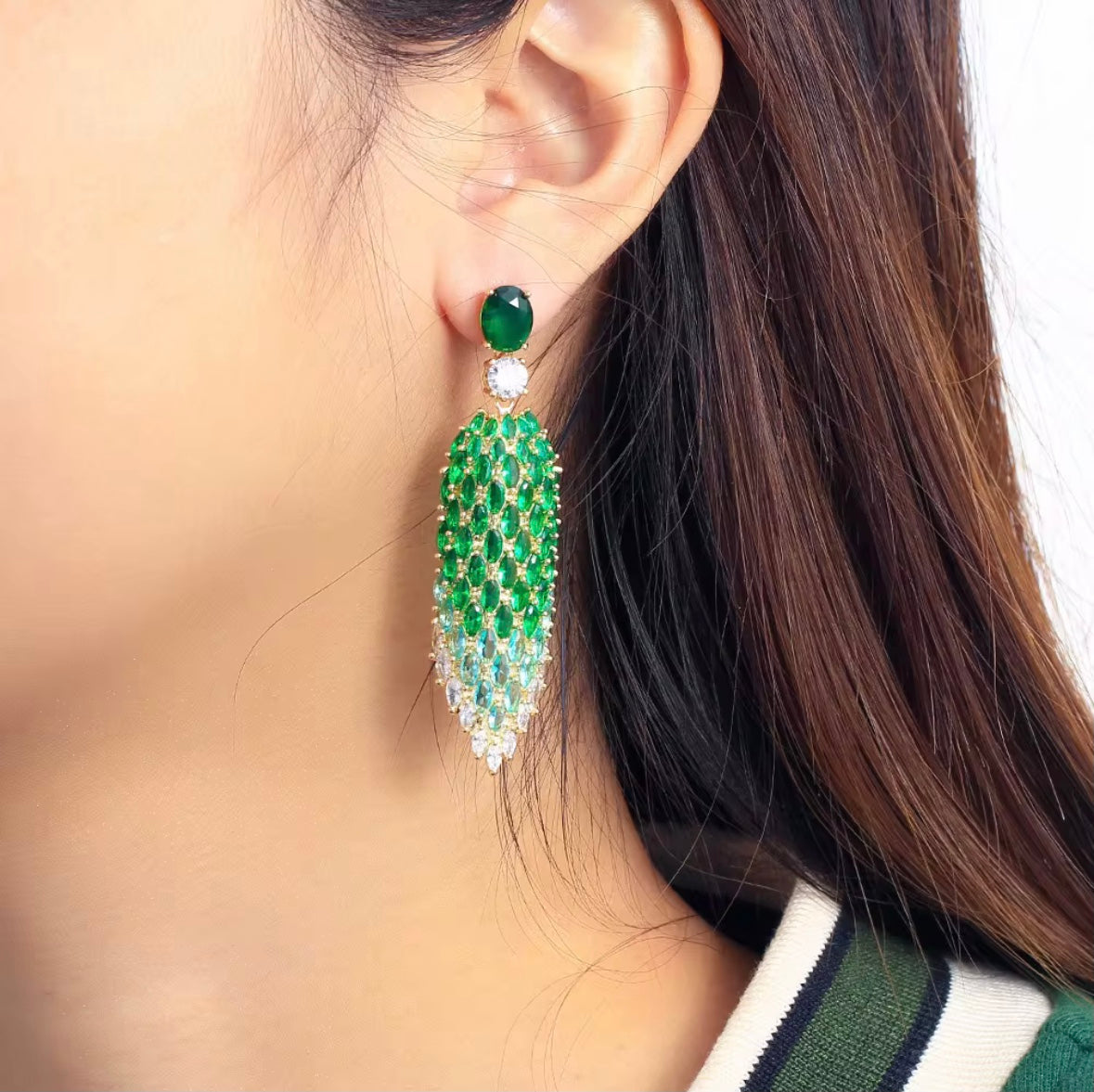 Emerald Ombré Cascade Chandelier Earrings