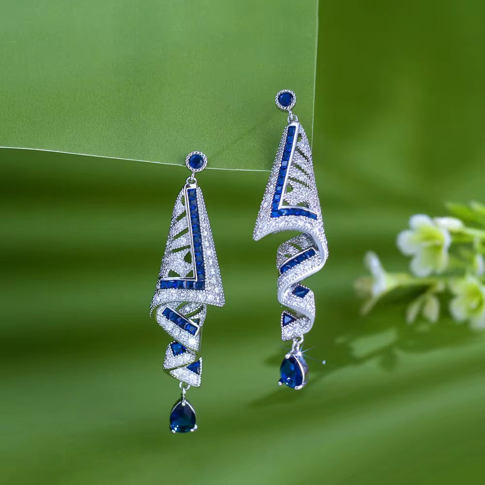 Art Deco Sapphire Spiral Drop Earrings