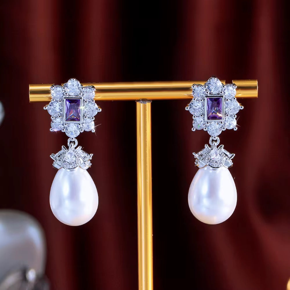 Amethyst Pearl Drop Earrings