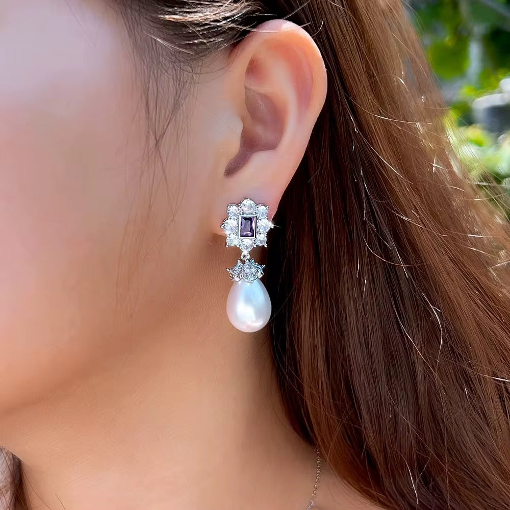 Amethyst Pearl Drop Earrings