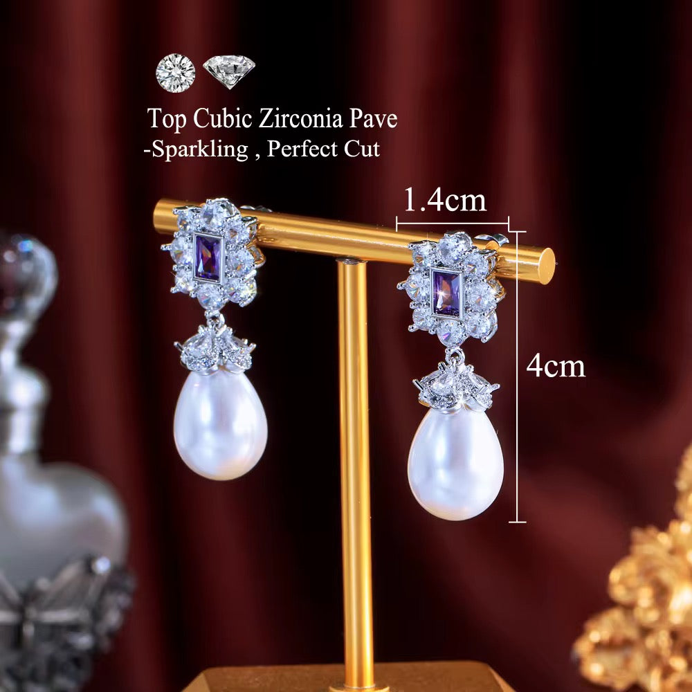 Amethyst Pearl Drop Earrings