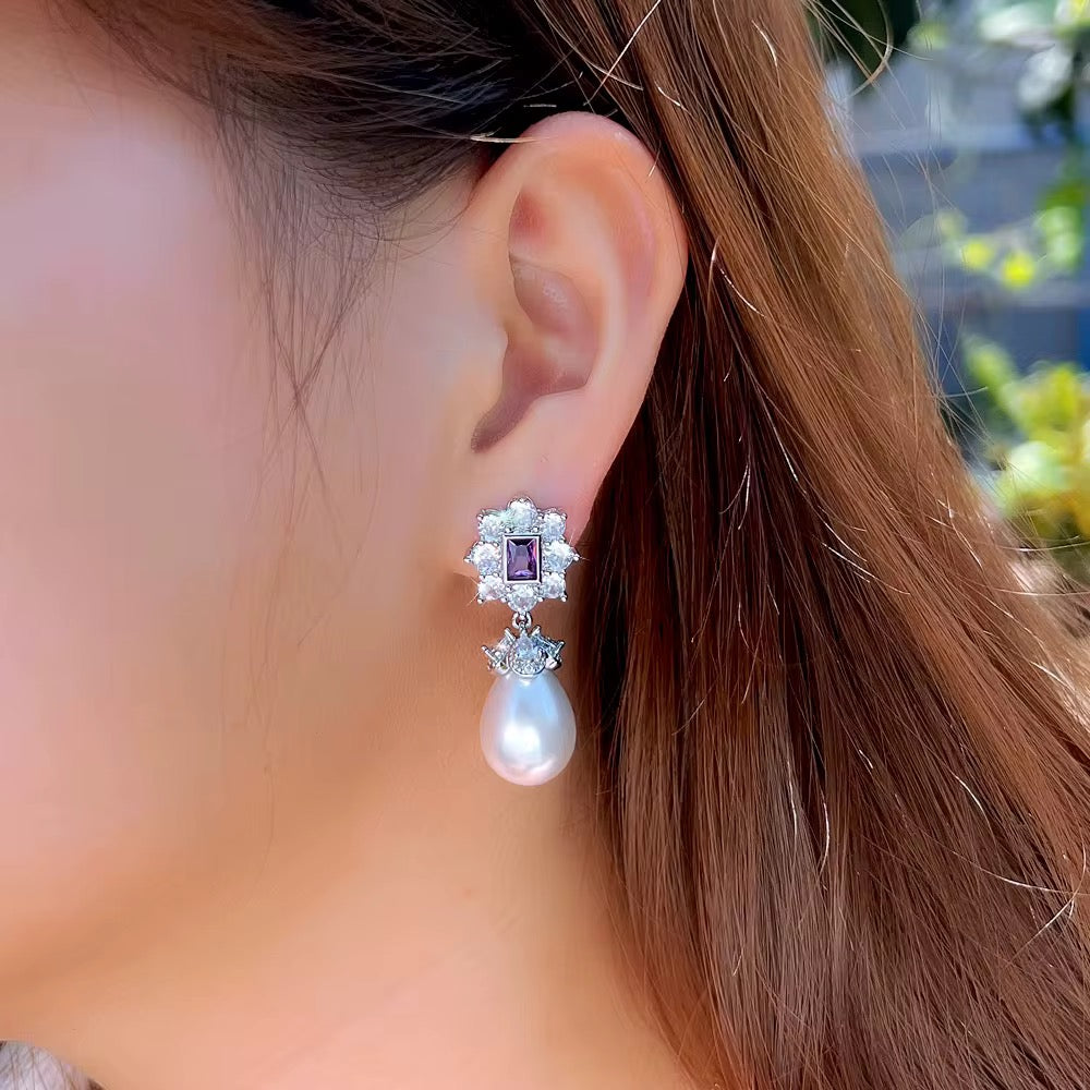 Amethyst Pearl Drop Earrings